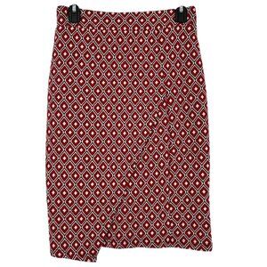 Maeve Anthropologie Diamond Pattern Pencil Wrap Skirt Red Size XS